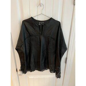 Helen Yarmak Black Leather‎ Tunic With Intricate Cutout Sleeves